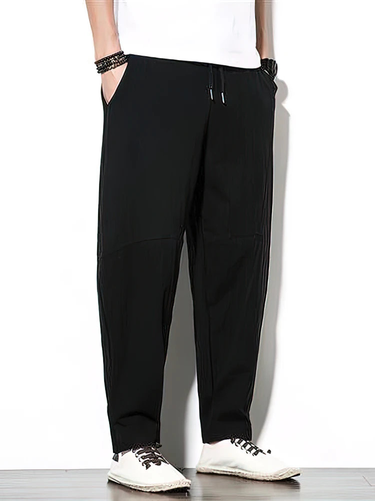 100% Cotton Jogger Pants Men Baggy Casual Trousers Male Walking Wide leg Loose Sweatpants Chinese Summer Big size 2025 New 5