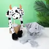 Women Girls Soft Warm Moving Jumping Rabbit Pinch Airbag Animals Ear Hat Funny Cap Plush 2