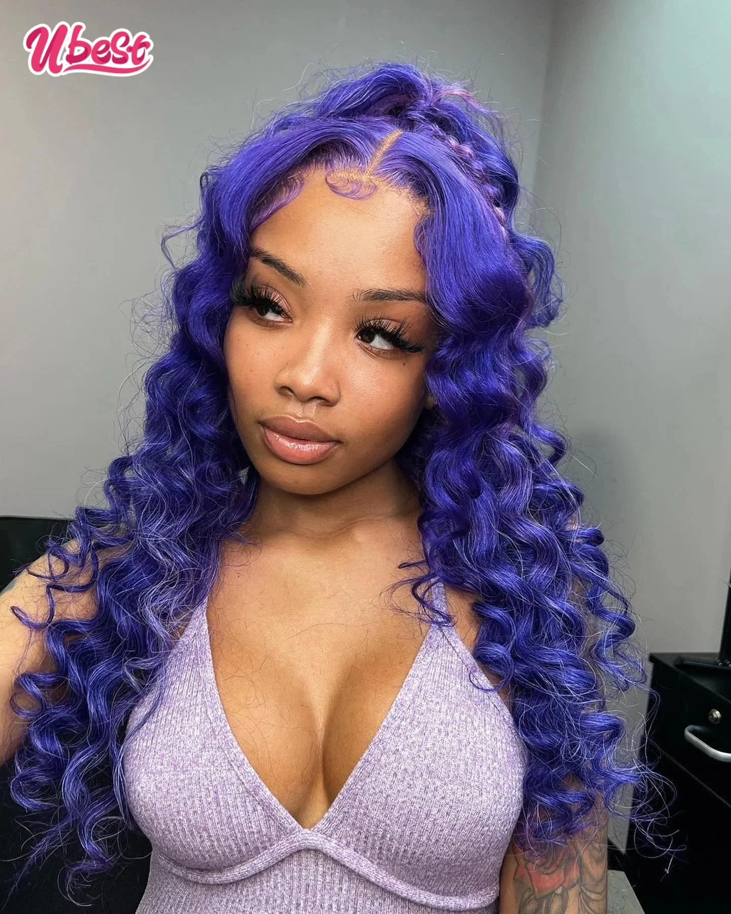 Blue Purple Colored 13X6 Human Hair Wigs Water Wave 13x4 Transparent Lace Front Human Hair Wigs for Women Remy