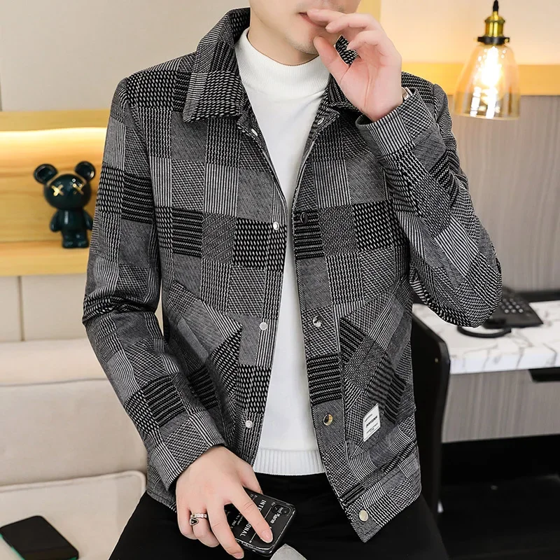 

Men Wool Jacket Winter New Warm Plus Velvet Thick Plaid Casual Slim Single Breasted Jacket Coat Fashion Brand Men Clothing