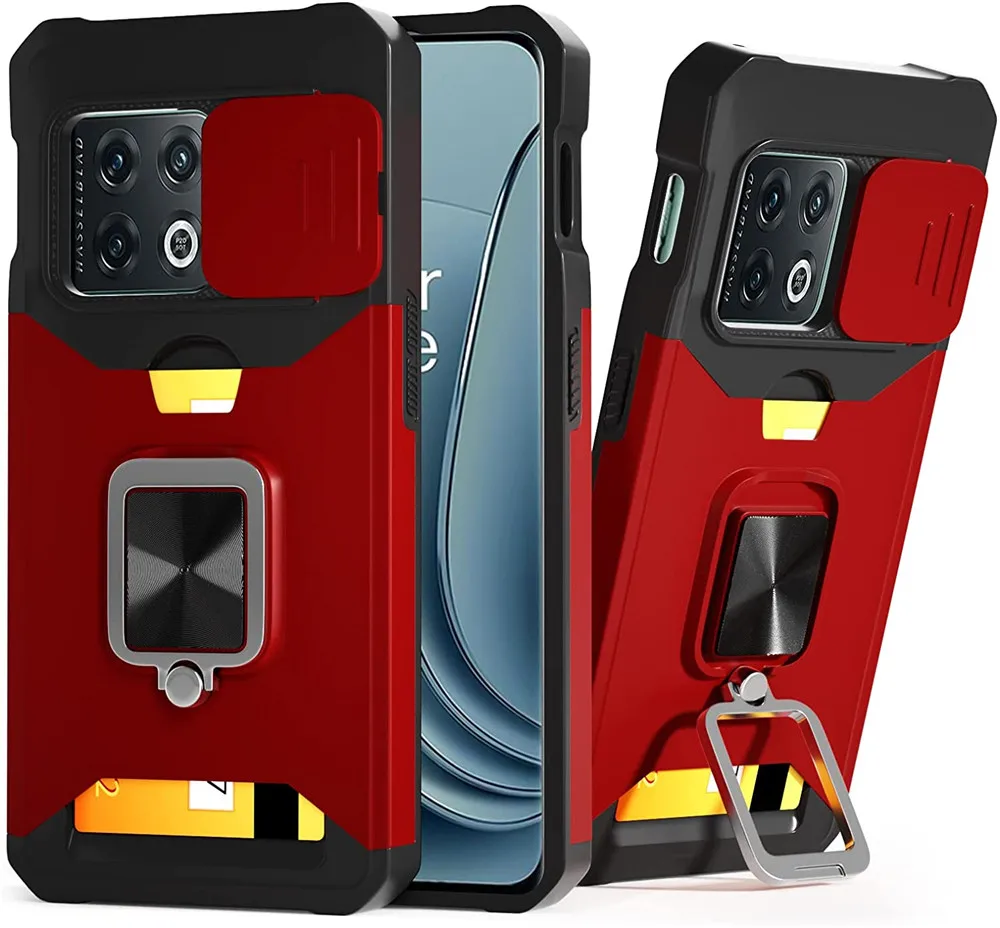 Custodia Rigida Per Oneplus 10 Pro: Con Sportello Scorrevole E Portatessere, Rossa