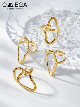Anelli semplici in acciaio inossidabile per donna Anello aperto da donna geometrico estetico minimalista placcato oro 18 carati impermeabile non appannante