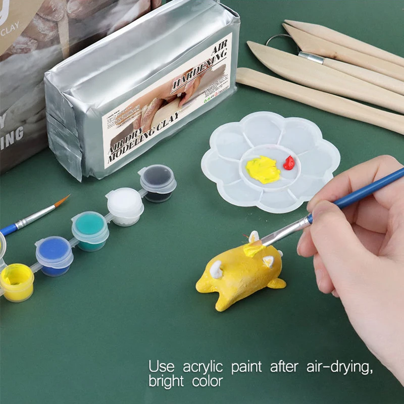 No-bake Air-dried Shaping DIY Plasticine Clay Set with 12 Colors of Paint Children's Educational Pottery Sculpture Clay Toy Gift 5