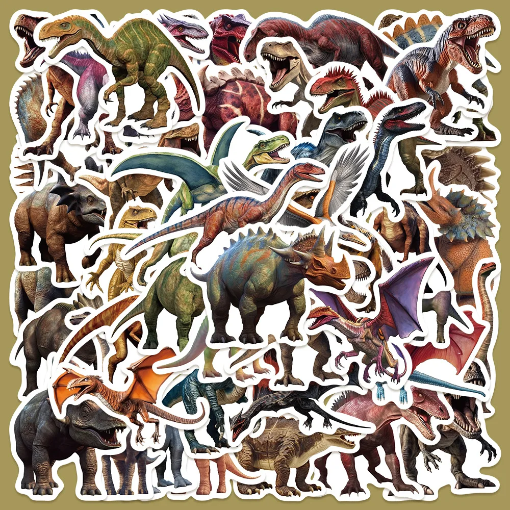 Self Adhesive Stickers Vinyl Stickers 50pcs Ins Style Realistic Dinosaur Series Graffiti Stickers Helmets Desktop Wall Decoration DIY Sticker Pack