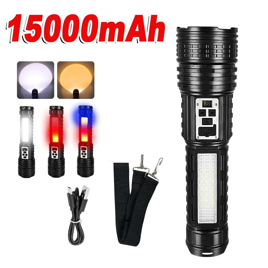 15000 Lumens LED Flashlight, Rechargeable Flashlight, Zoomable, Long Lasting, IP68 Waterproof And 5 Working Modes For [Energy Class A ] | UK