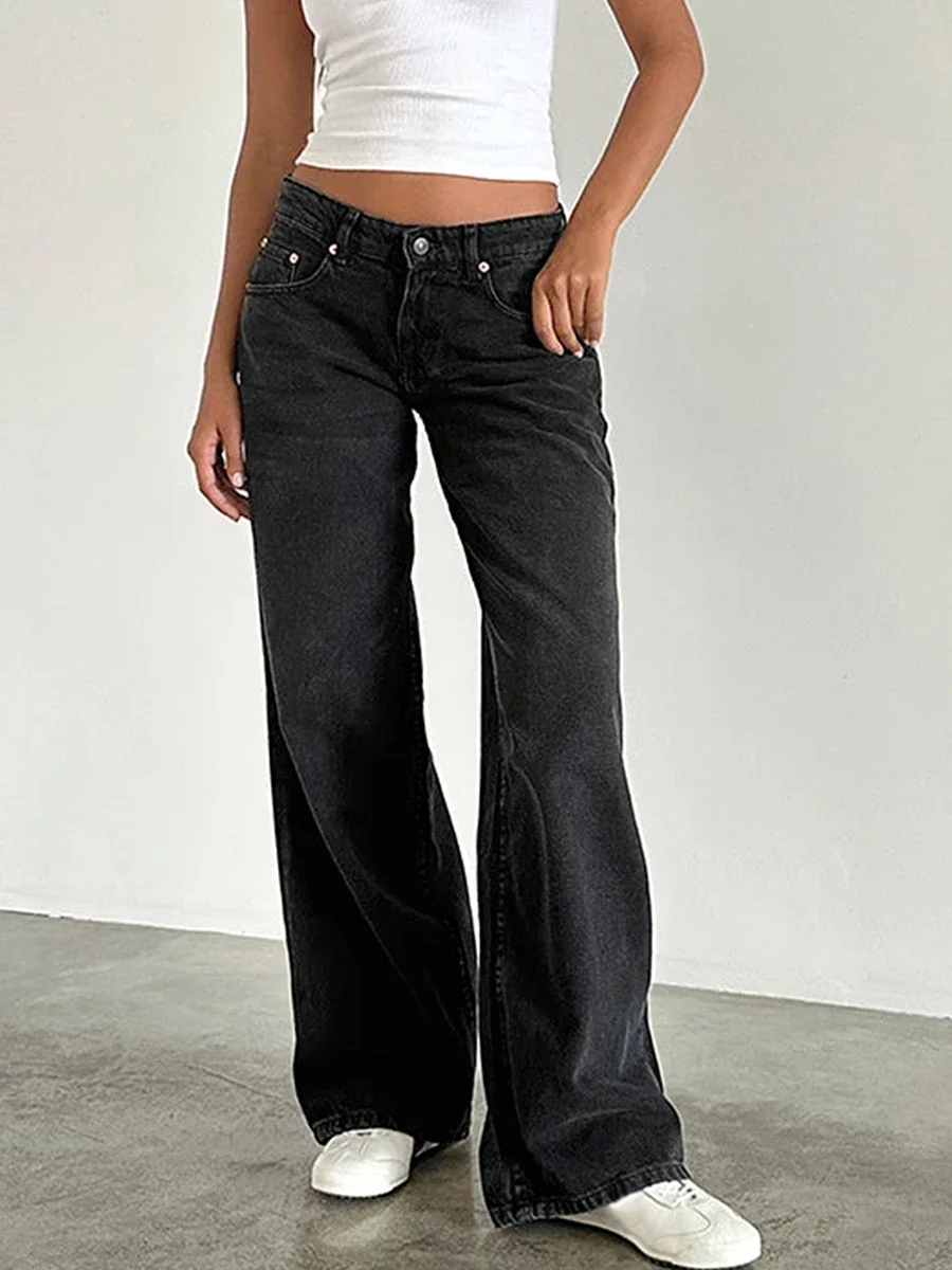 MASUCOR Vrouwen Y2k Low Rise Jeans Vintage Baggy Rechte Wijde Pijp Boyfriend Jeans Casual Losse Pasvorm Lange Denim Broek All Season Vintage Broek Tiener Streewear(Blue3,M