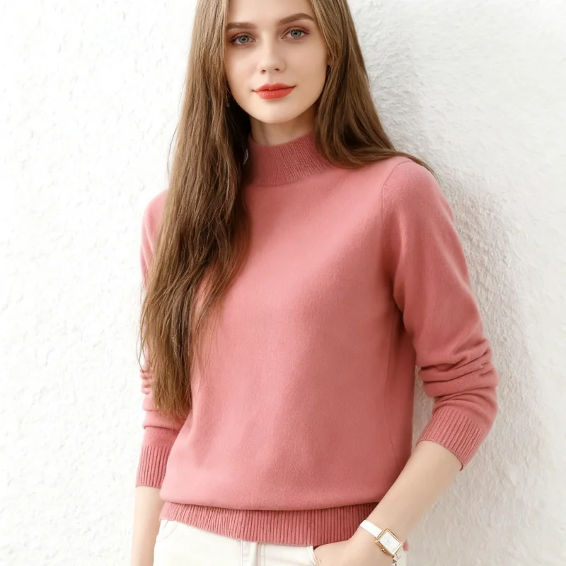 2025 Autumn Winter Women Sweaters Fashion Casual Pullover Long Sleeve Knitted Mock Neck Jumpers Fall Elegant Knitwear Warm Top