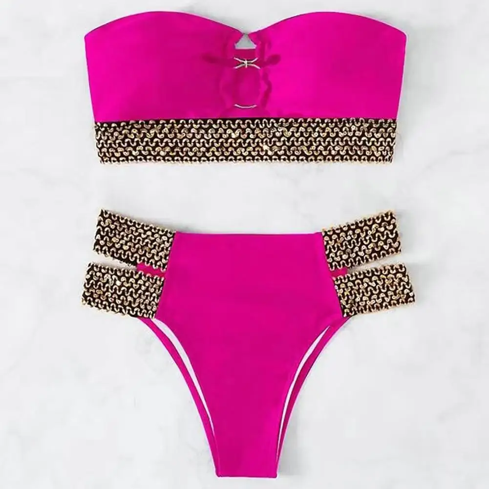 Ring Connection Off Shoulder Bikini Set 2Pcs/Set Women Swimsuit Women Two Piece Sets