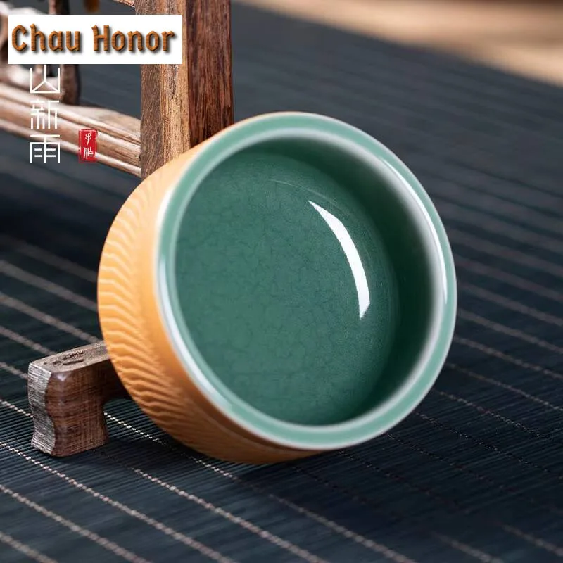100ML Longquan Celadon Teacup Handmade Knife Jumping Ceramic Master Cup Vintage Water Jug Chazhan Tea Household Tableware Gifts