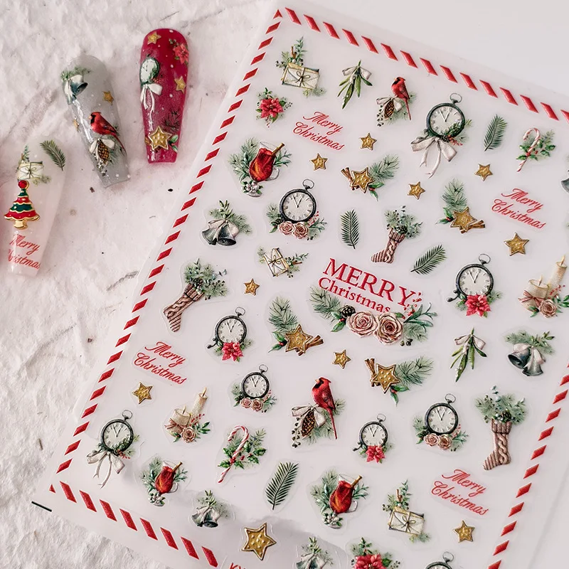부드러운 엠보싱 자체 접착 네일 아트 스티커, 눈송이 눈사람 디자인, 네일 아트..