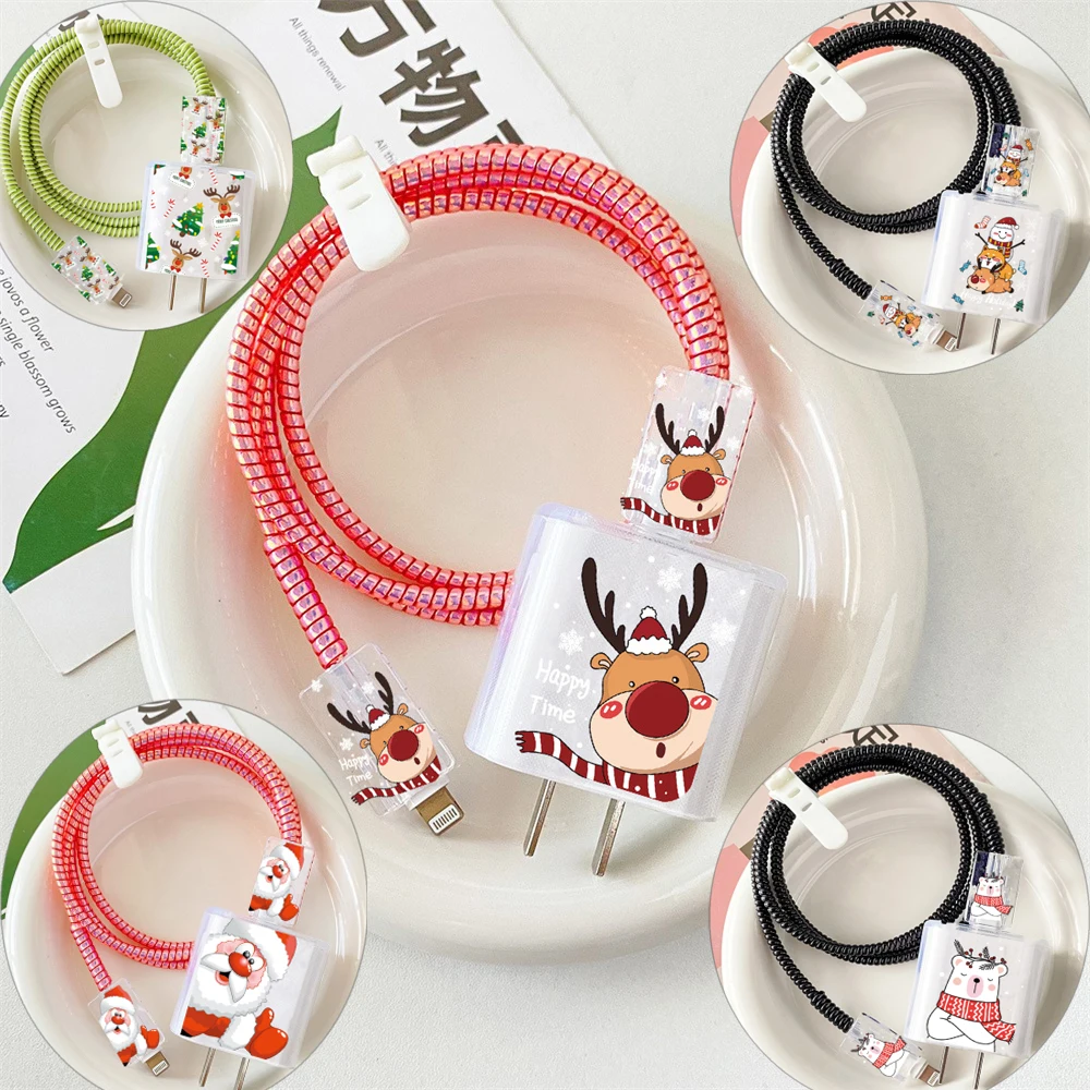 Per Apple Iphone 18W/20W Us Charger Head Protection Cover Cute Cartoon Capodanno Regalo Di Natale Custodia Protettiva Per Avvolgicavo Usb