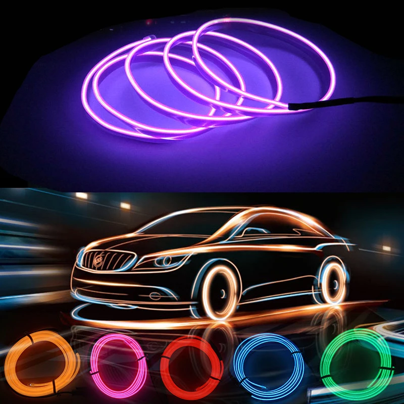1m/2m/3m/5m Neon LED Car Interior Lighting Strips Lights Auto LED Strip  Garland EL Wire Rope Car Decoration lamp Flexible Tube
