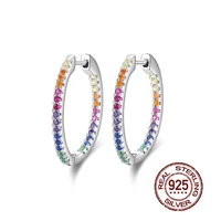 QooLady Multicolor Rainbow Round Hoop Earrings for Women 925 Sterling Silver Cubic Zirconia Daily Party Jewelry Gifts SE032 1
