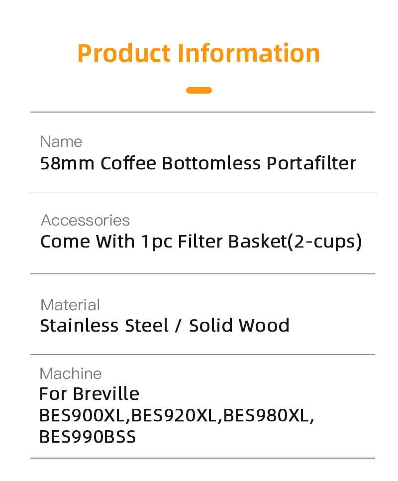 Kaffee bodenloser Sieb träger 58mm Edelstahl mit 2-Tassen-Korb für Brevi lle Bes920 980 990 Espresso Barista Zubehör – Detail 8