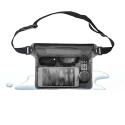Three Layer Sealed Waterproof Bag with Touch Screen and Adjustable Waistband for Underwater Protection (Black)