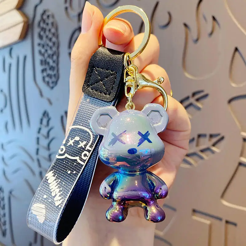 New Gradient graffiti Bear keychain design Women Boy Girl Cute Key chain  Animal Pendant Metal Key Ring Accessories Small Gift