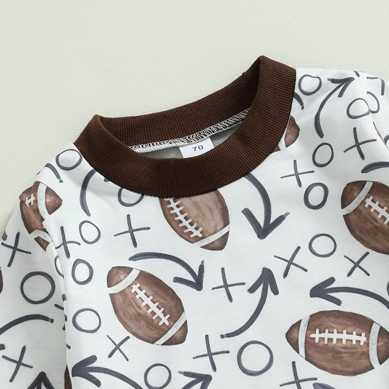 -06-12 Lioraitiin 0-3Years Toddler Baby 2Pcs Fall Outfit Football Print Long Sleeve Tops and Elastic Long Pants Set