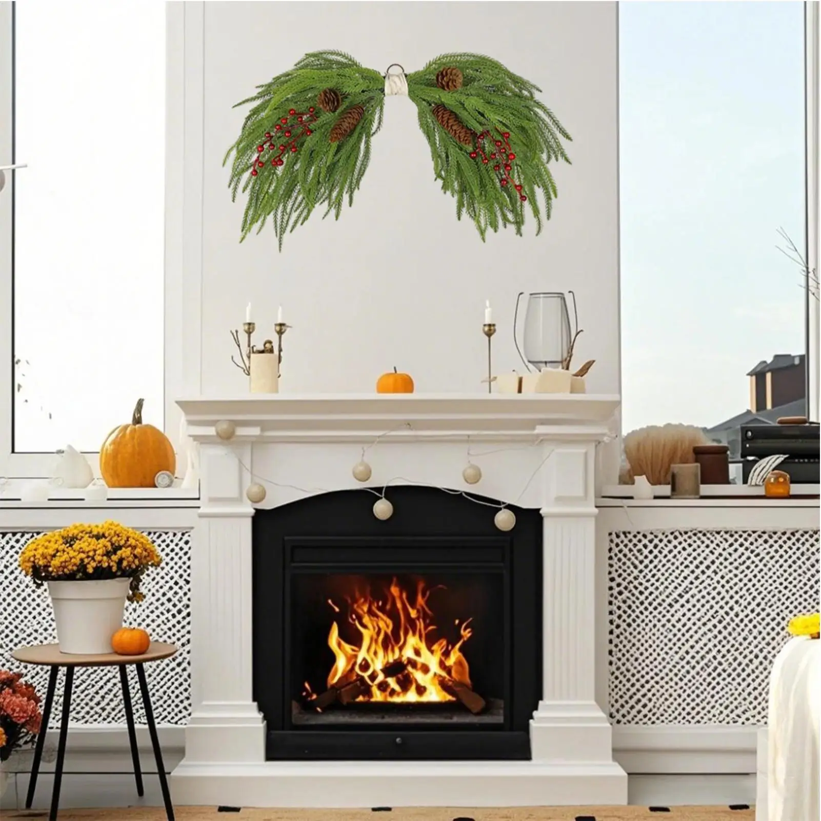 Christmas Wreath Outdoor 24 Inch Hangable Realistic Artificial Front Door Christmas Swag For Indoor Window Mantel Restaurant