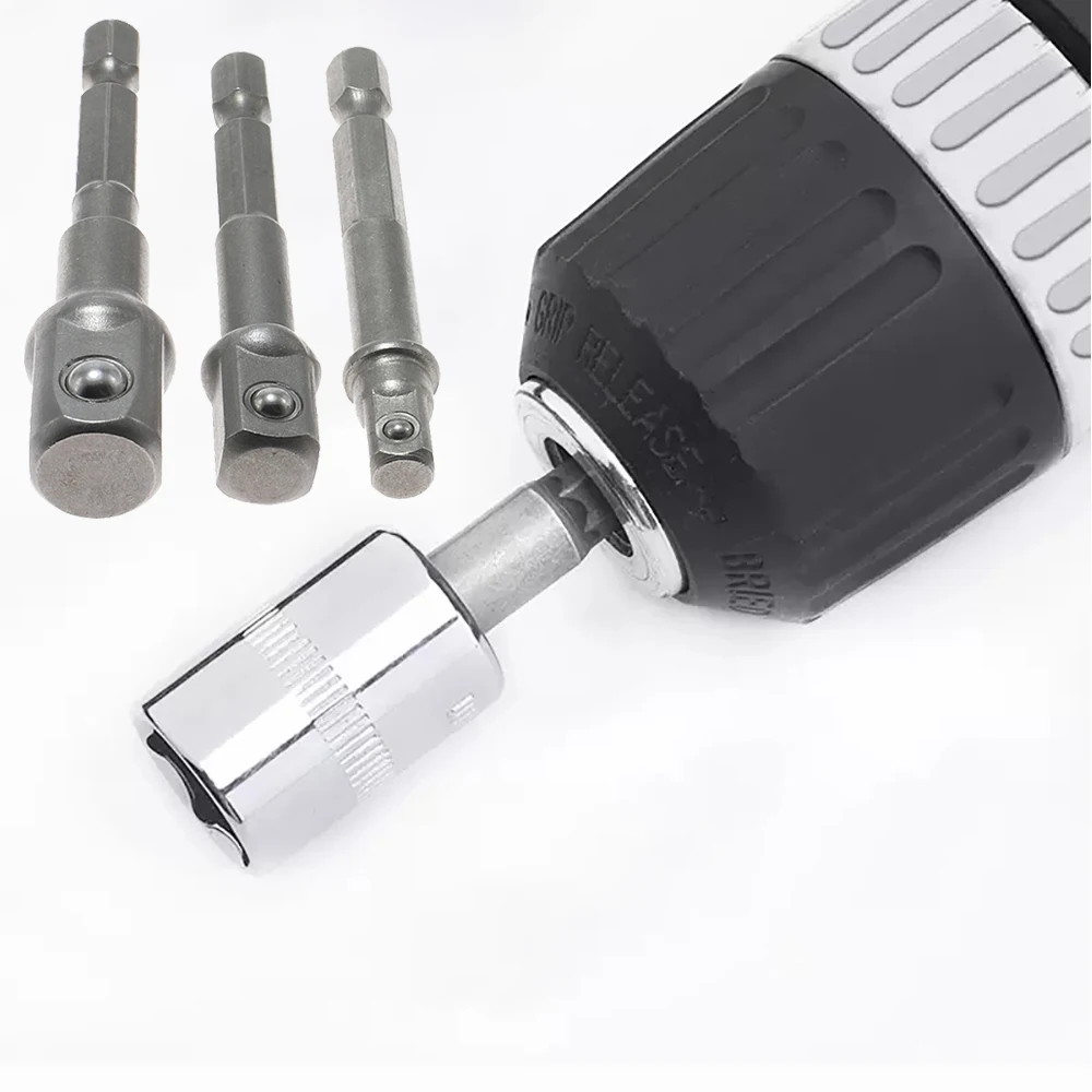 

3pcs 1/4 3/8 1/2" Sockets Adapter Hex Shank Power Drill Bit Driver Socket Wrench Sleeve Extension Bar Electric Screwdriver Tool