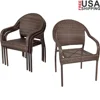 63490 Rhodos Cafe Stacking Chairs in Mocha All Weather Wicker Construction No Assembly Lightweight Indoor & Outdoor Set of 4 1