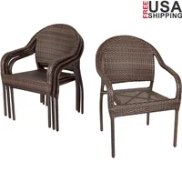 63490 Rhodos Cafe Stacking Chairs in Mocha All Weather Wicker Construction No Assembly Lightweight Indoor & Outdoor Set of 4 1