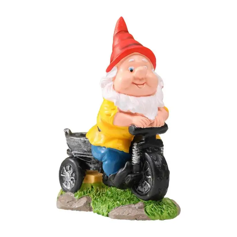 

Garden Gnome Resin Cycling Sculpture Decorations Standing Cartoon Figurines outdoor lawn miniature Lovely Gnome for courtyard