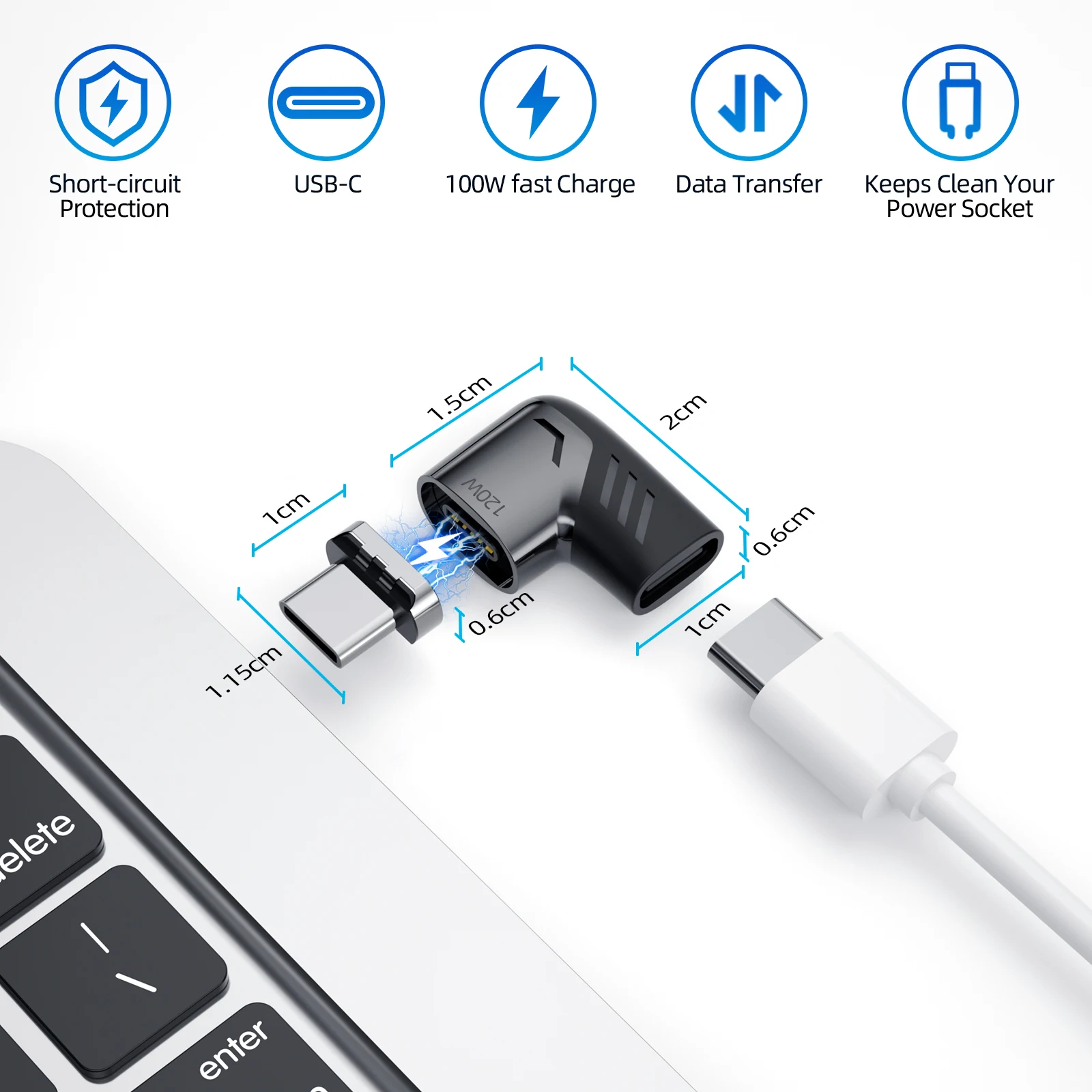 Usb C To Type C Magnetic Adapter 120W Fast Charging Magnet Converter Cable Right Angle Usbc Connector