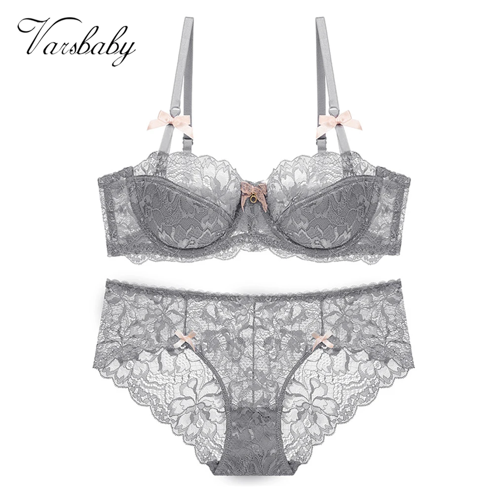 Varsbaby Sexy Ladies See-through Plus Size Bra Low Waist Panties 2Pcs main image 1