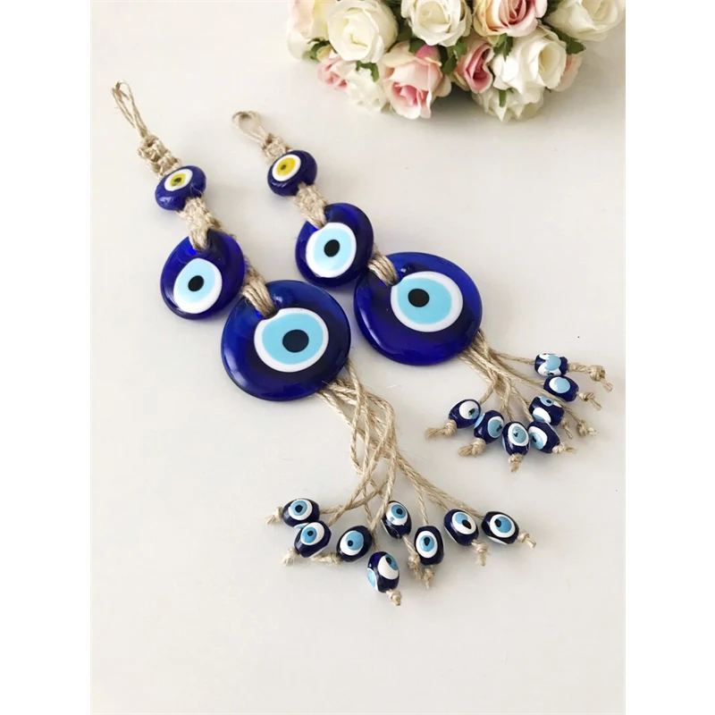 Lucky Eye Glass Blue Turkish Evil Eye Pendant Wall Hanging Bead Evil Eye Wall Decor Handmade Decoration for Home Living Room Car 6