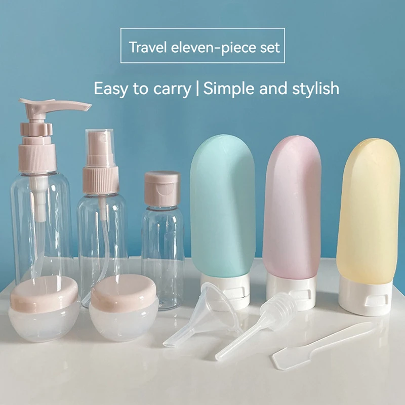 11 Piece Travel Suit Plastic Cosmetic Bottle Lotion Toner Spray Shampoo Soap Dispenser soap dispenser,spray bottle,shampoo dispenser,refillable plastic bottles,refillable bottle,plastic lotion bottle,soap dispenser bottle