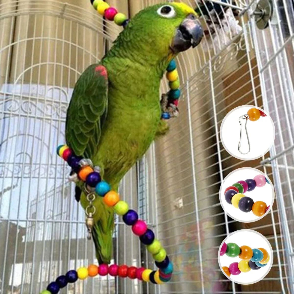 7Pcs Bird Parrot Toy Wood Colorful Bird Swing Toy Hanging Parrot Chewing Playing Training for Parakeets