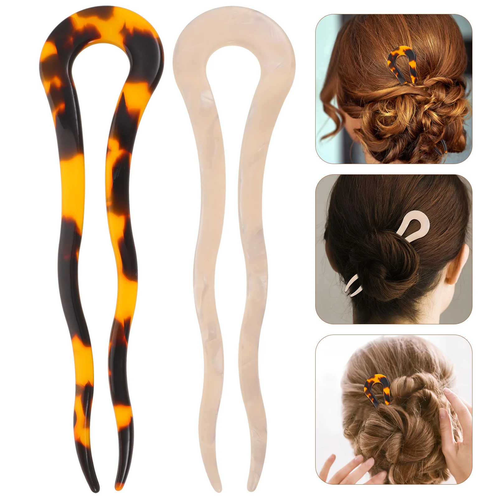 

2 Pcs Hairpin Clip Pins for Buns Forks Simple French Acetate Sheet Decorative Thick Bride Accessories