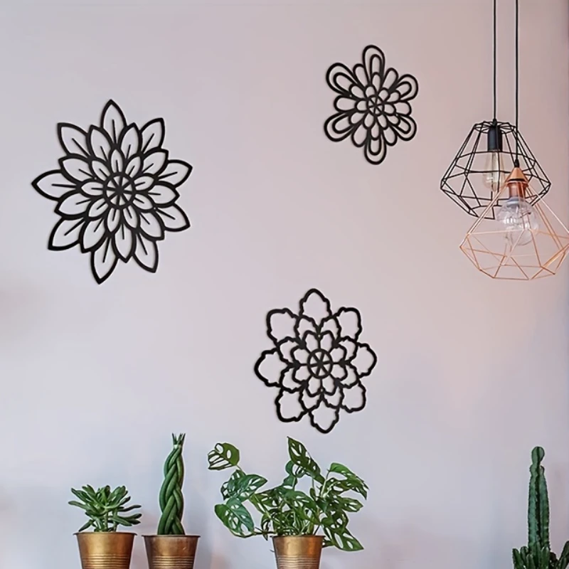 

3pcs Set Rustic Metal Flower Wall Decor for Farmhouse Style Home Decor - Perfect for Bathroom, Living Room, Office, Garden