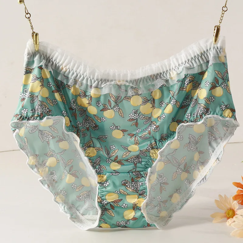 Women's underwear Large Size Sexy Lace Flowers Bow Ruffles Mesh brazilian Panties Plus Size Cute underwear women Ladies