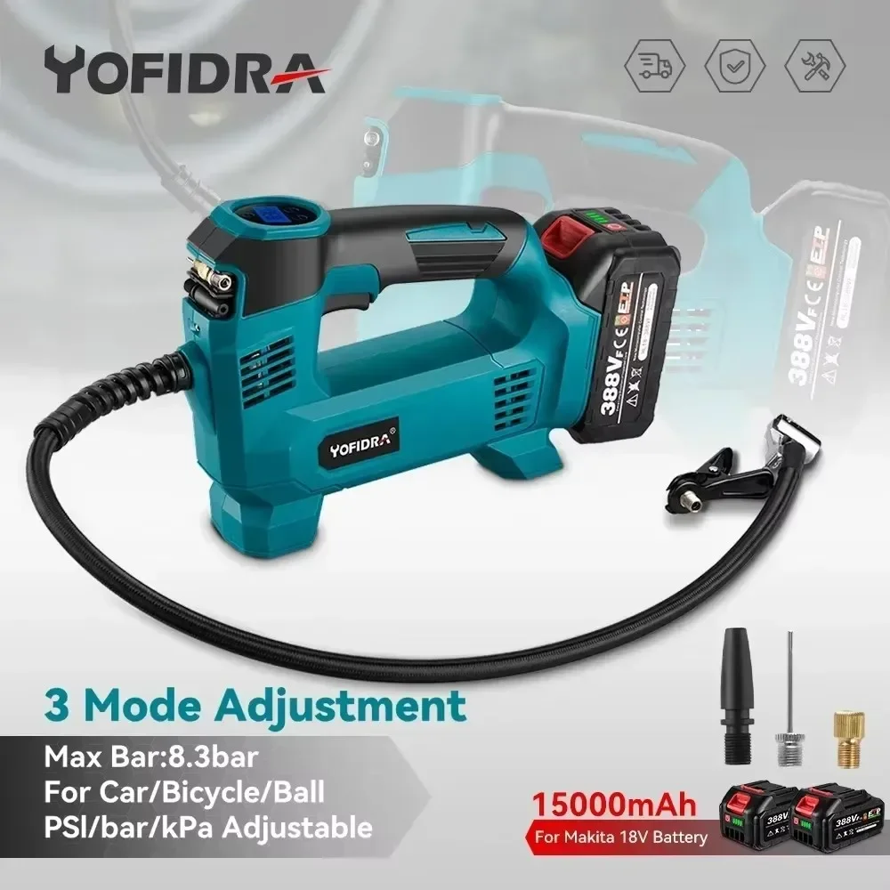 Yofidra electric air pump air inflator High Pressure Digital Display Air Compressor Electric Air Pump Pneumatics Tool For Makita 18VBattery Pin