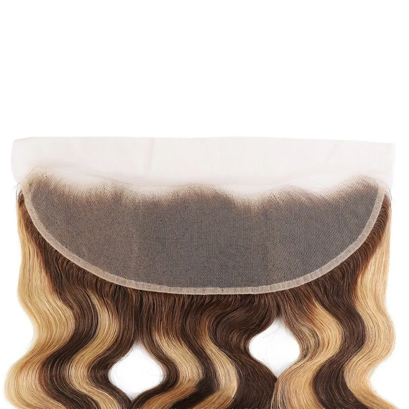P4/27 Highlight Body Wave 13x4 Lace Frontal Human Hair Pre-Plucked Hairline Brazilian Virgin Hair Transparent Lace Closure