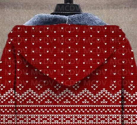 Men's Plush Thick Long-Sleeved Coat Cardigan Christmas 3D Prined Fleece Hooded Overcoat Unisex Thick Warm Jacket