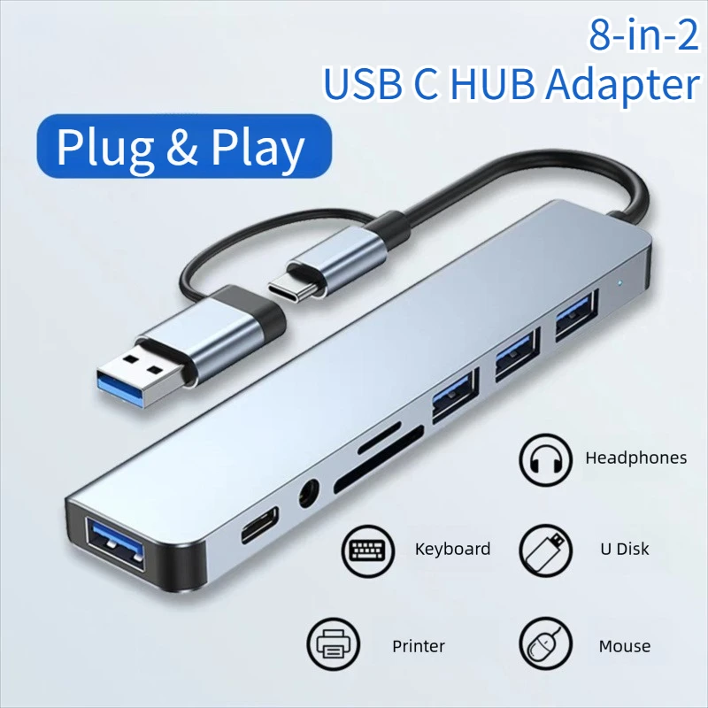 USB 3.0 نوع C محول لرسو السفن Ststion USB 2.0 منفذ TF SD قارئ بطاقات إخراج الصوت متعدد محور الفاصل للكمبيوتر ماك بوك برو