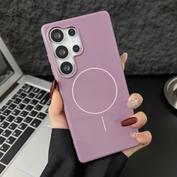 Glossy Silicone Magnetic Shockproof Case with MagSafe for SamsungS25Plus (Purple)