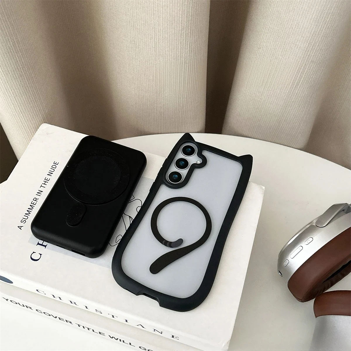 Cute Cat Ear Magnetic Phone Case - Transparent, Wireless Charging-Compatible Shell