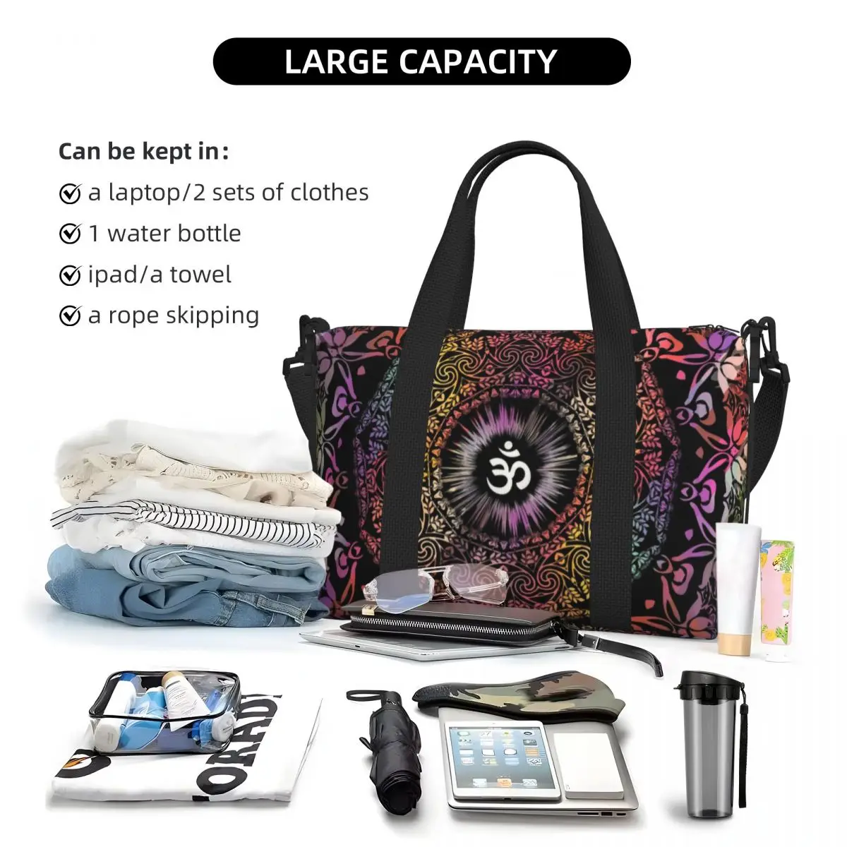 Mandala Om Buddhism Aum Beach Tote Bag Women Extra Large Gym Carry On Zen Yoga Meditation Travel Shopping Bags