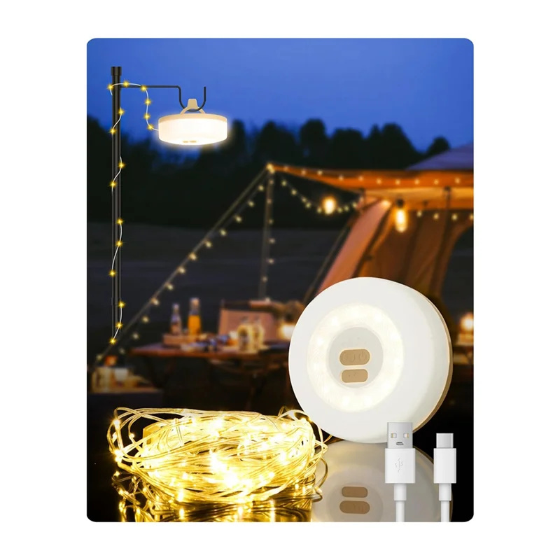 LUDA 2-In-1 Outdoor Camping String Light With 5 Lighting Modes,Portable Led Camping Lantern For Tent,Yard,Decoration(32.8FT)