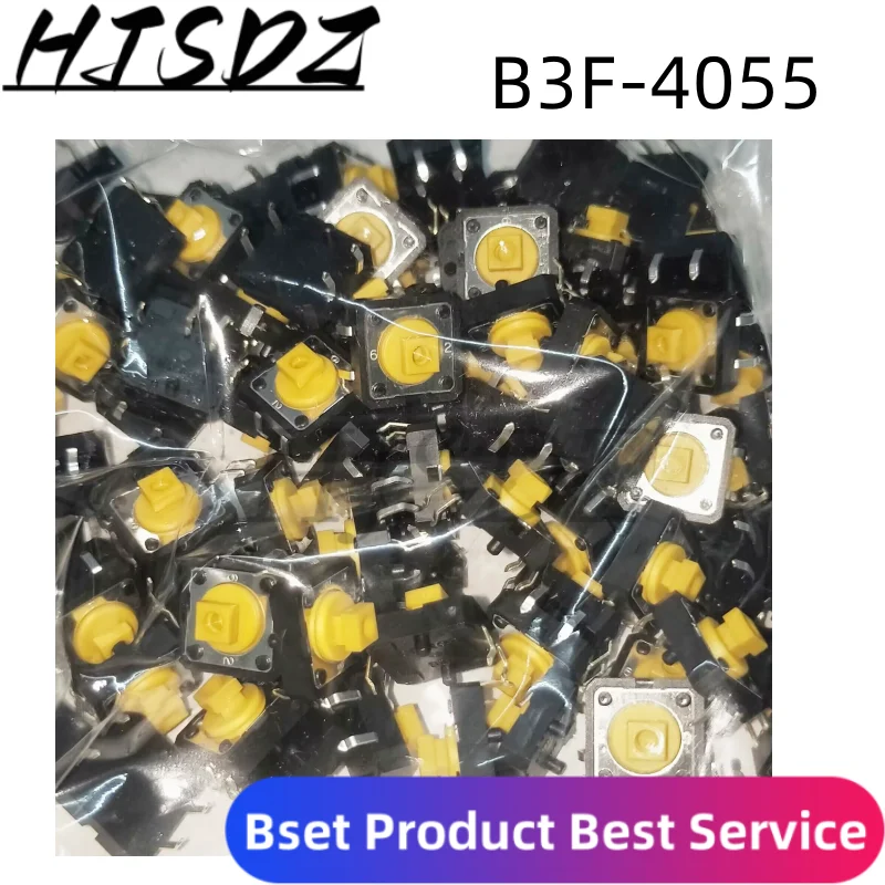 Interruptores táctiles de 100/50/20 piezas, B3F-4055 de 12x12x7,3mm, botón táctil cuadrado amarillo
