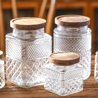 Kitchen Food Grade Sealed Glass Jar, Coffee Powder Seasoning Storage Jar, Acacia Wood Glass Bottle 1