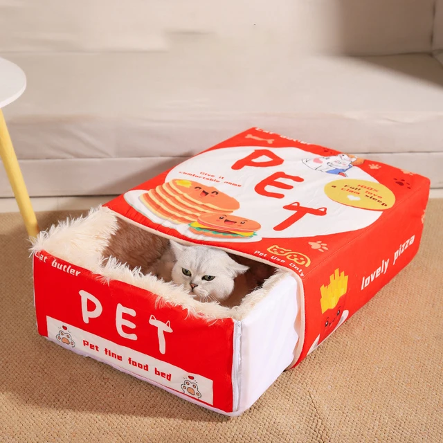 Japanese Style Fully Enclosed Biscuit Box Pet Cat Bed Rectangular Pull Out Snack Kitten Resembling Secure Cat House Cushion Cave 2
