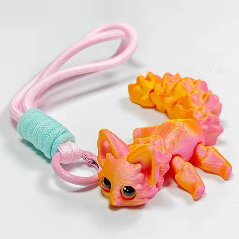 3D Printed Cute Fox Ornament Model Pendant with Multiple Joints Movable Beautiful Eyes Hanging Rope Decoration Accessories Gifts