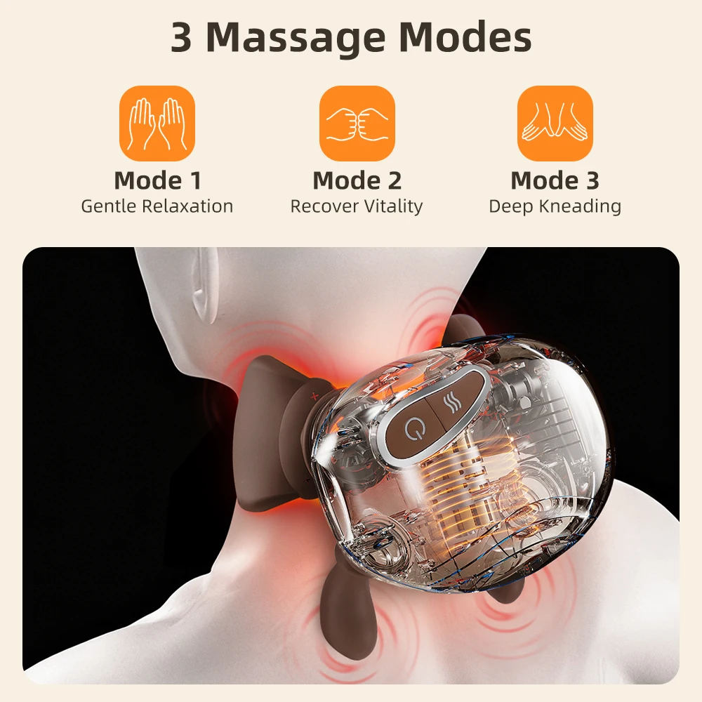 Electric Bionic Neck Shoulder Massager 3 level Mode Heated Kneading Muscle Relaxation Back Massage Pillow for body Relax