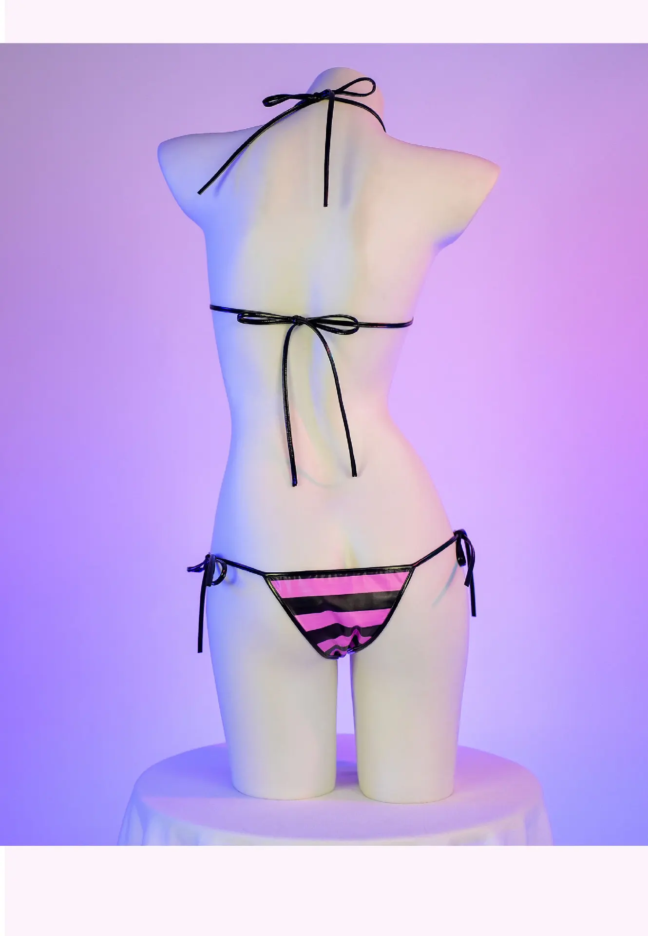 Leather bikini set with stripe print - Bandage detail
