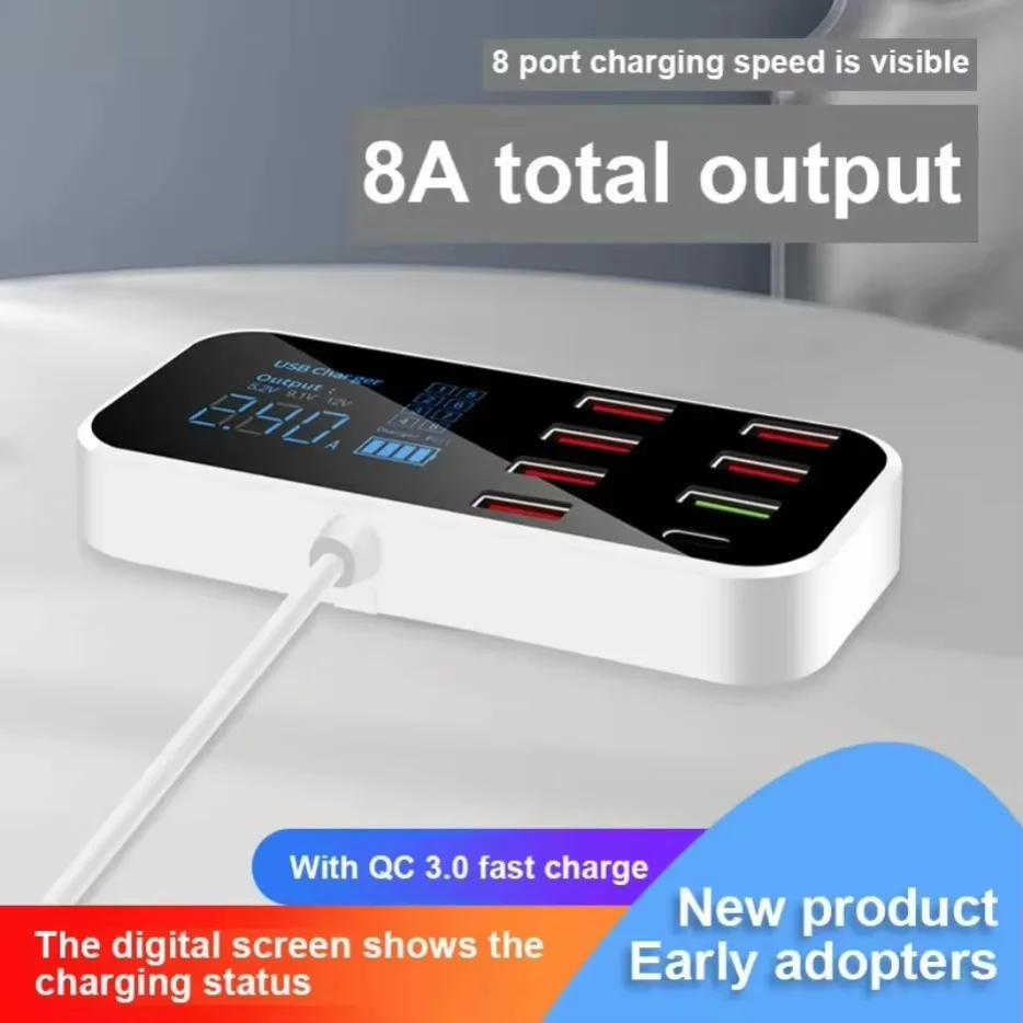 40W 8 Port PD USB Super Fast Charger Station LED Display QC3.0 Desktop Quick Charge For iPhone 16 15 14 13 Tablet Xiaomi Samsung