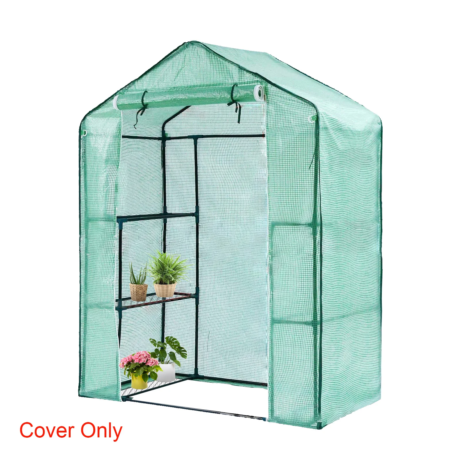 Green Fingers Mini Greenhouse PE Cover Green House Roll-Up Zippered Door 1.0x0.8x1.5M